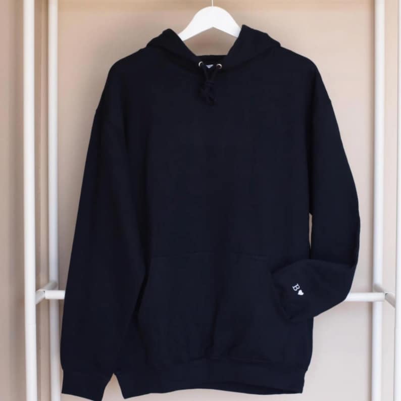 Custom Embroidery Initial Heart sleeve Hoodie, Personalized Valentines Sweatshirt, Embroidered Couples Outfit