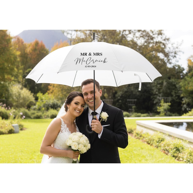 Personalised Wedding Umbrella, Wedding Day Umbrella, Mr and Mrs Umbrella, Umbrella with Name and Wedding Date, Outdoor Wedding Decor