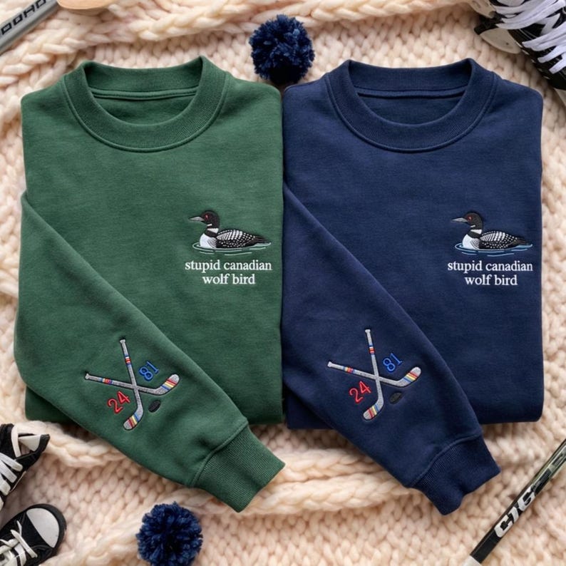 Embroidered Rivalry Hockey Sweatshirt, Stupid Canadian Wolf Bird Sweatshirt, Team Hollanov Sweatshirt, LGBT Pride Fan Gift