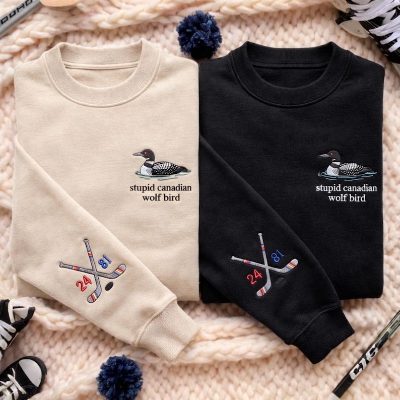 Embroidered Rivalry Hockey Sweatshirt, Stupid Canadian Wolf Bird Sweatshirt, Team Hollanov Sweatshirt, LGBT Pride Fan Gift