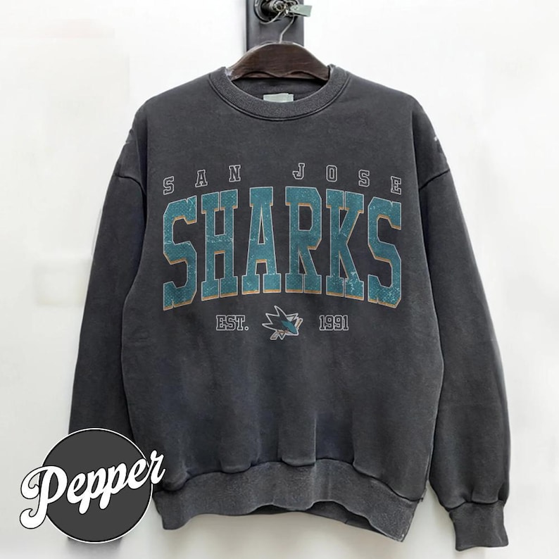 Vintage 90s San Jose Sharks Est 1991 Ice Hockey Comfort Colors Pepper Sweatshirt, Retro San Jose Hockey Crewneck Hockey 14126OS32