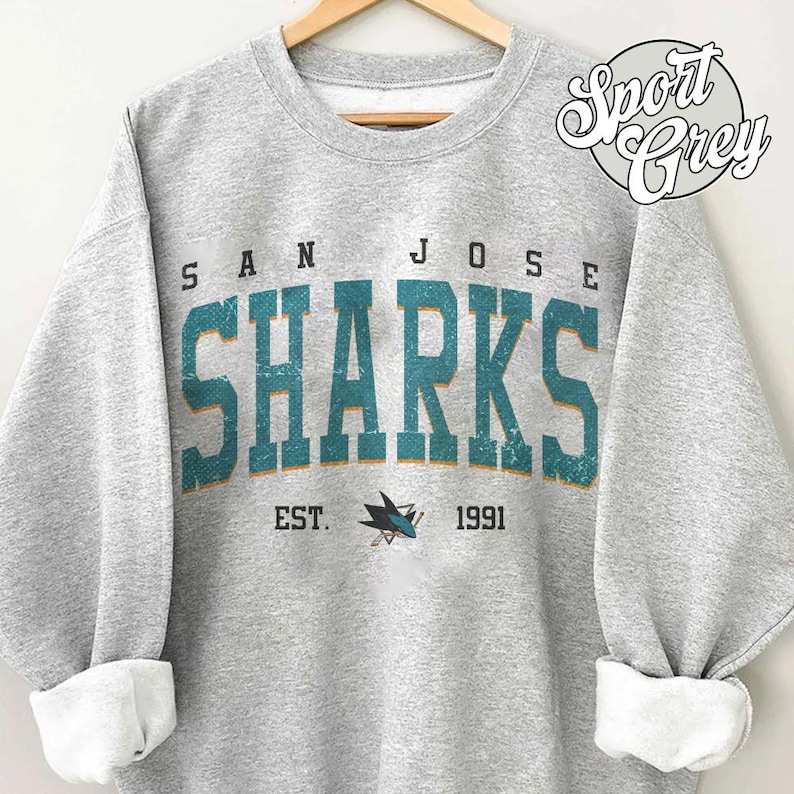 Vintage 90s San Jose Sharks Est 1991 Ice Hockey Comfort Colors Pepper Sweatshirt, Retro San Jose Hockey Crewneck Hockey 14126OS32
