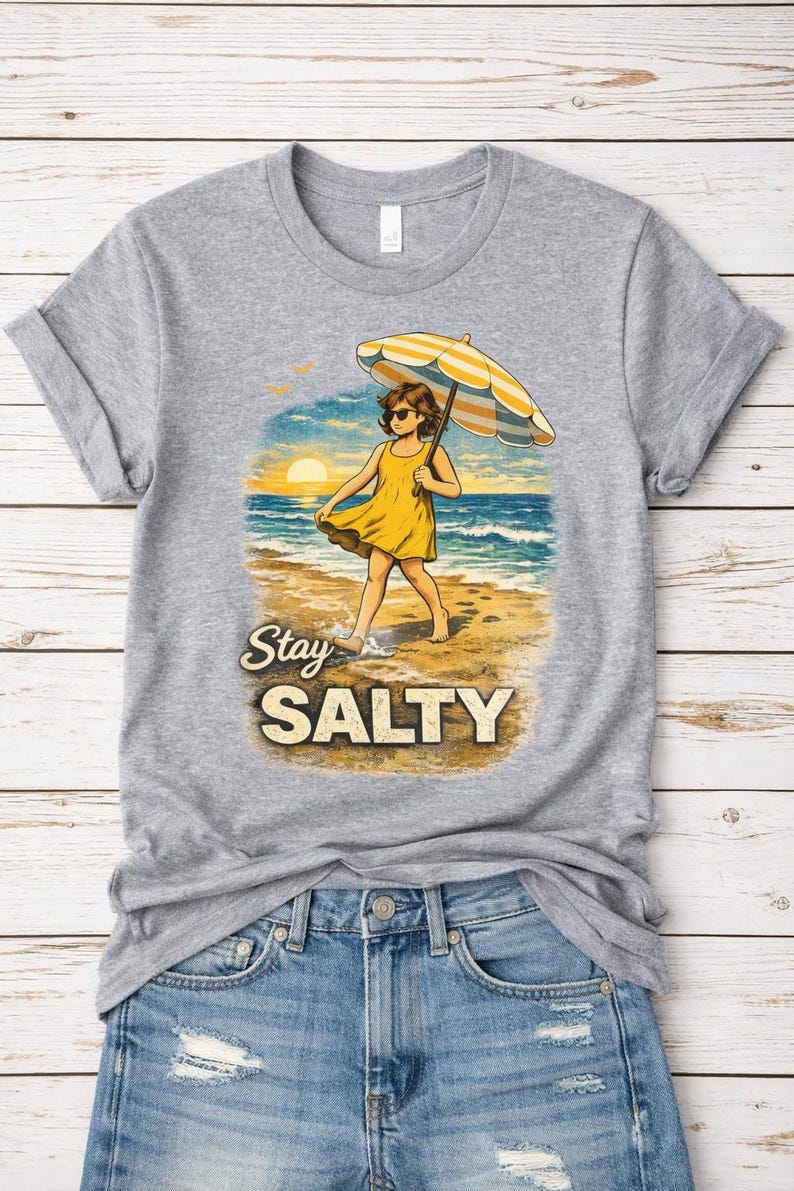 Stay Salty Shirt, Vintage Beach Vacation Tee, Retro Summer Ocean Outfit, Funny Beach Trip Tshirt, Coastal Graphic Top, Beach Lover Gift