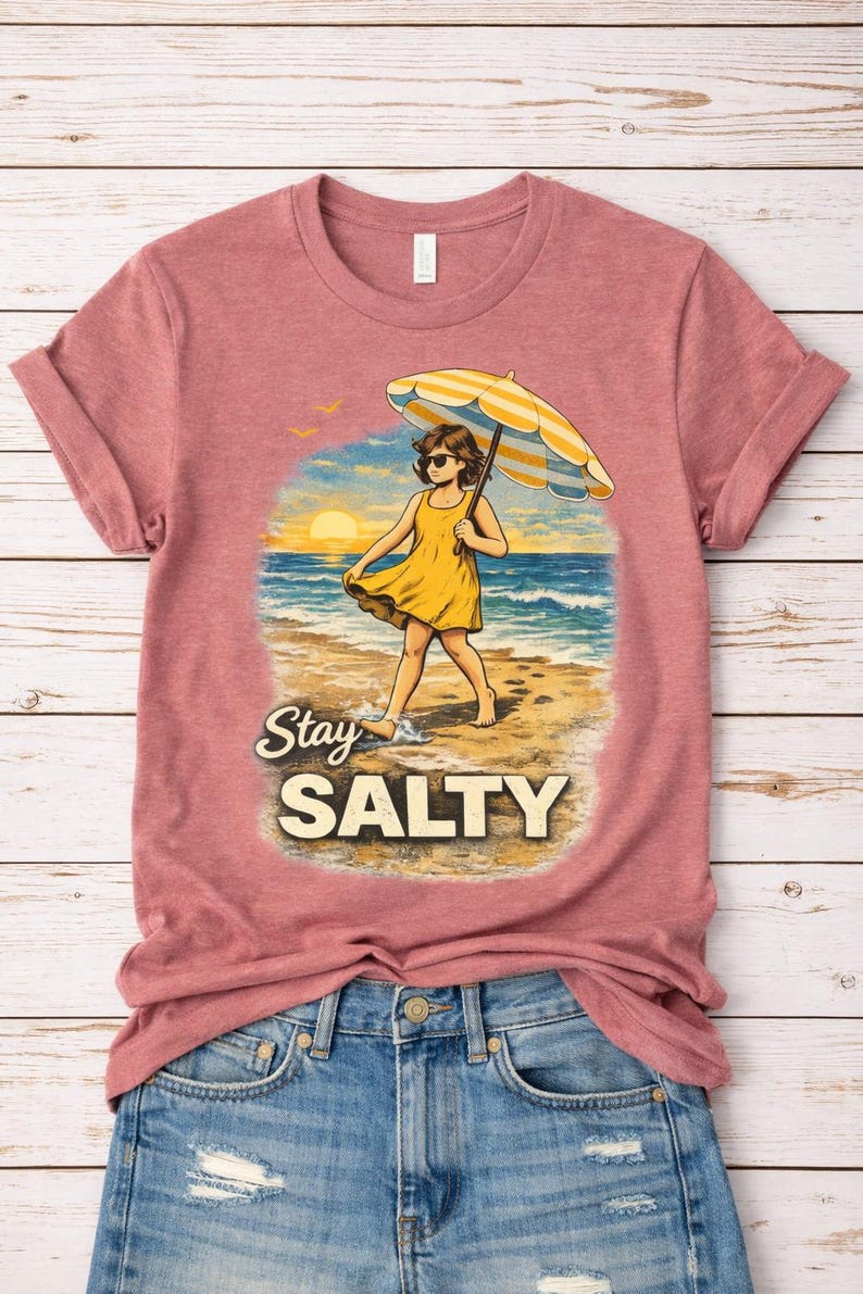 Stay Salty Shirt, Vintage Beach Vacation Tee, Retro Summer Ocean Outfit, Funny Beach Trip Tshirt, Coastal Graphic Top, Beach Lover Gift