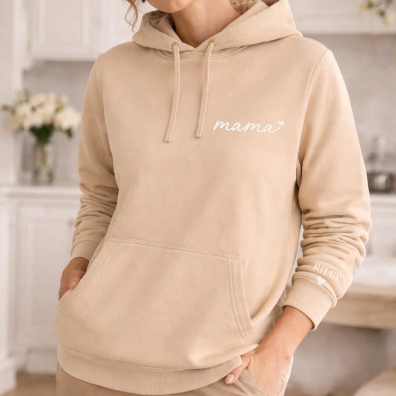 Embroidered Personalised Mama Sweatshirt, Mother's Day Gift, New Mum Gift, Wear my heart on sleeve, Custom Kids Names on Sleeve Jumper