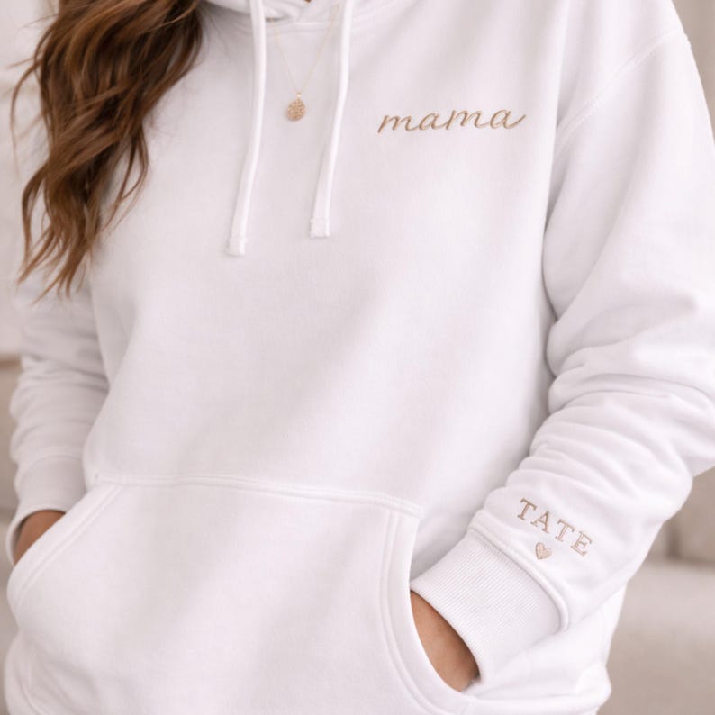 Embroidered Personalised Mama Sweatshirt, Mother's Day Gift, New Mum Gift, Wear my heart on sleeve, Custom Kids Names on Sleeve Jumper