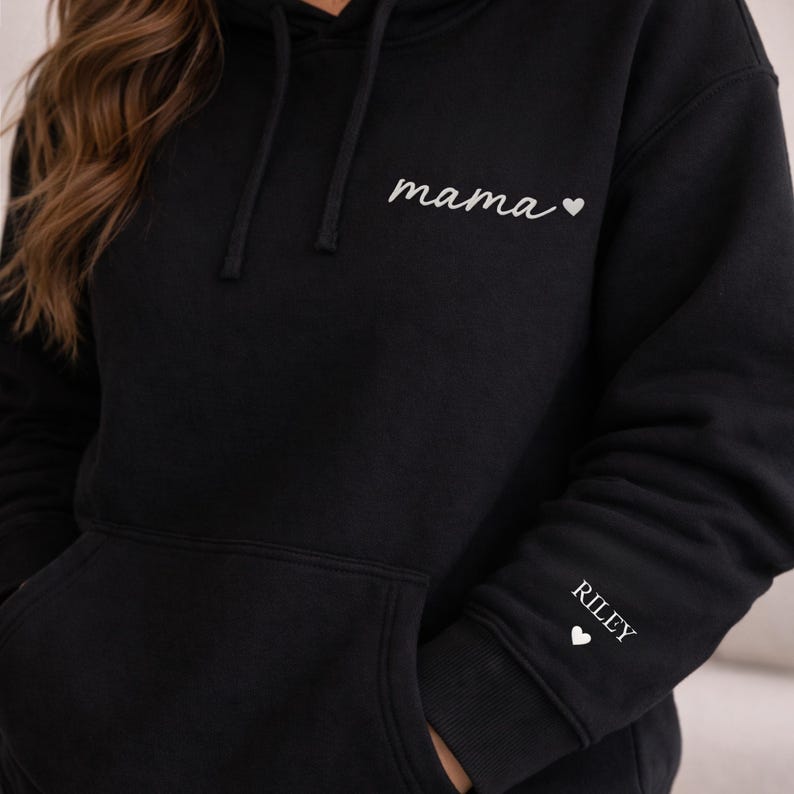 Embroidered Personalised Mama Sweatshirt, Mother's Day Gift, New Mum Gift, Wear my heart on sleeve, Custom Kids Names on Sleeve Jumper