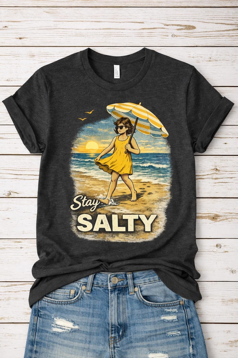 Stay Salty Shirt, Vintage Beach Vacation Tee, Retro Summer Ocean Outfit, Funny Beach Trip Tshirt, Coastal Graphic Top, Beach Lover Gift