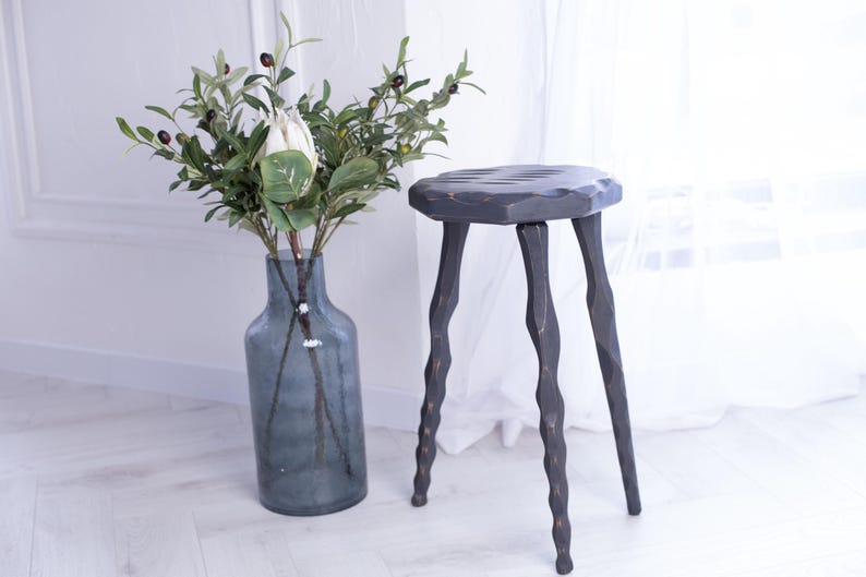 Wood Plant Stand Tripod Stool, Bathtub Side Table, Small End Table