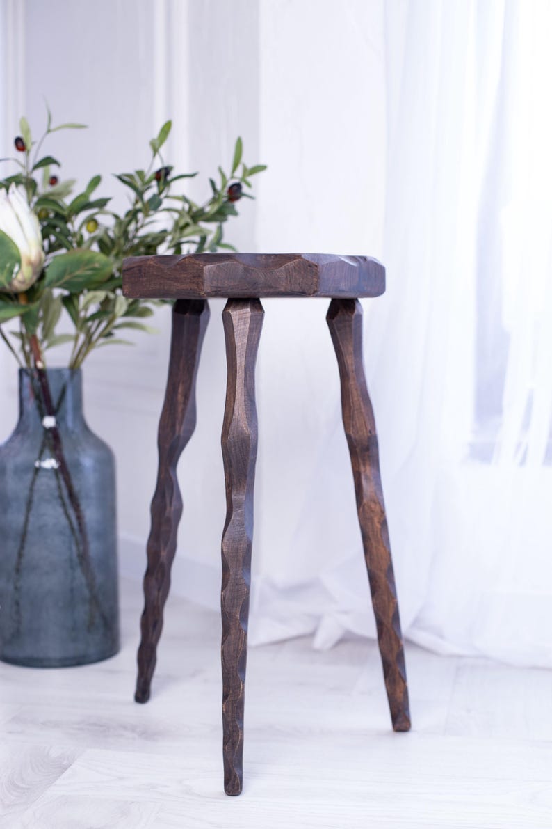 Wood Plant Stand Tripod Stool, Bathtub Side Table, Small End Table