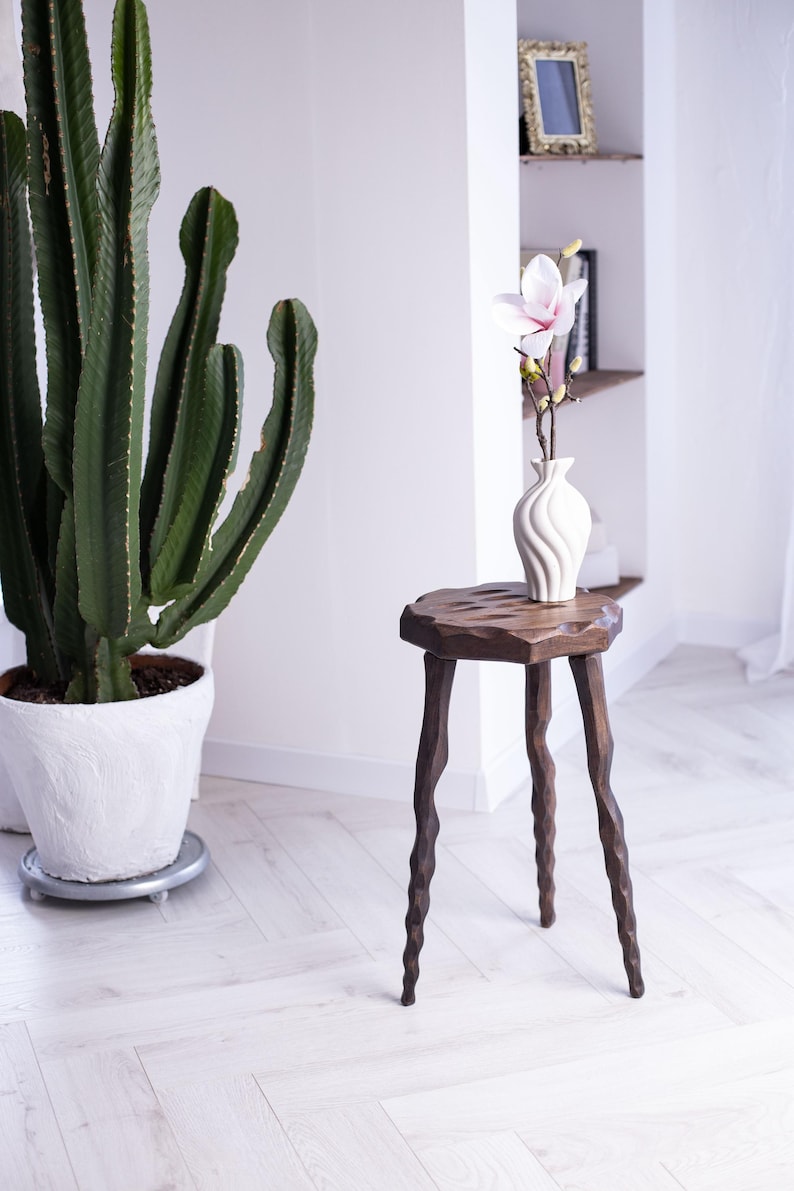 Wood Plant Stand Tripod Stool, Bathtub Side Table, Small End Table