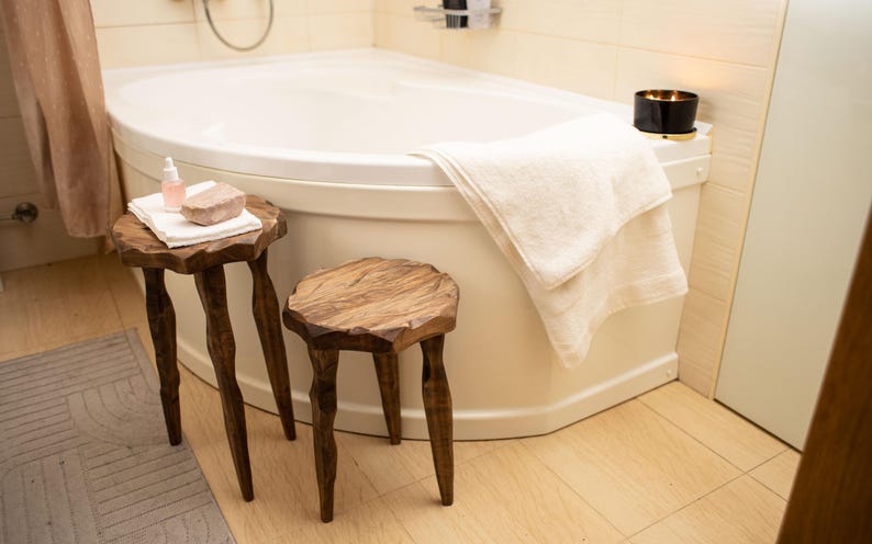 Wood Plant Stand Tripod Stool, Bathtub Side Table, Small End Table