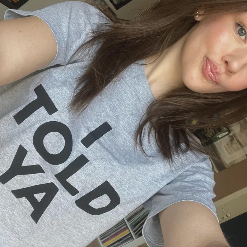 I Told Ya T-Shirt - Challangers Inspired T-Shirt - Organic Heavyweight Cotton - Handmade Screen Printed - Worn by Zendaya - Grey or White