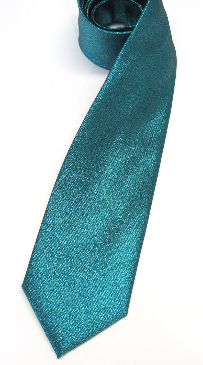 Mens Ties. Necktie Lam&eacute; Teal Metallic Tie with Matching Pocket Square Set