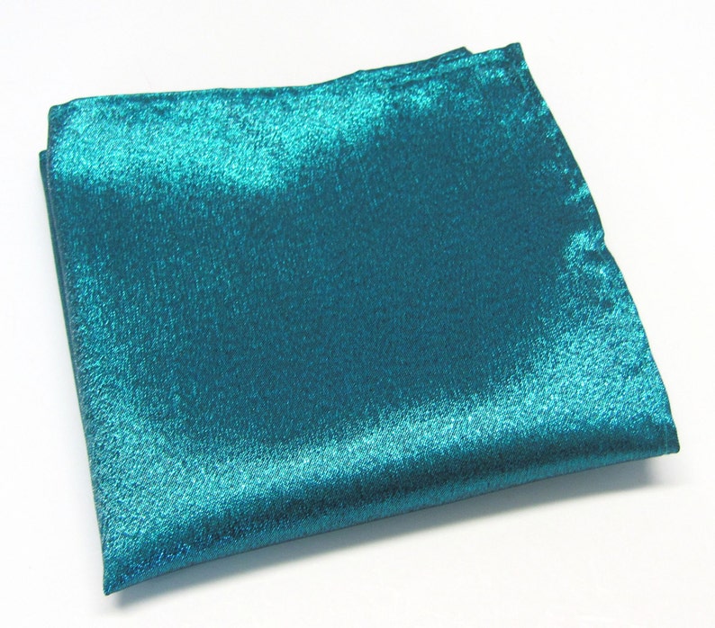 Mens Ties. Necktie Lam&eacute; Teal Metallic Tie with Matching Pocket Square Set